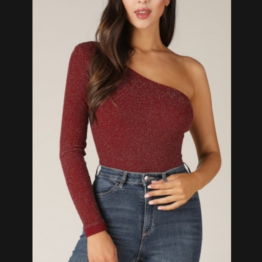 NWOT- Nanamacs Sparkly Burgundy Bodysuit adult OS